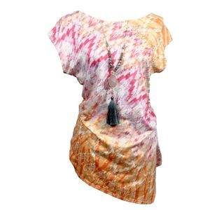 New Soft Boat Neck Long Tie Dye Cascading T-Shirt